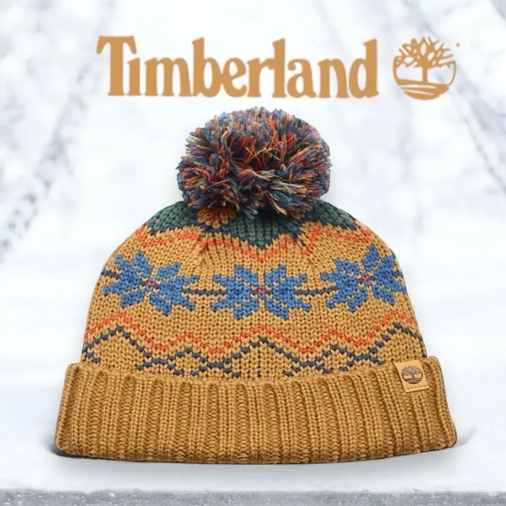 TIMBERLAND Women's Fair Isle Pom Beanie OS in Wheat Combo